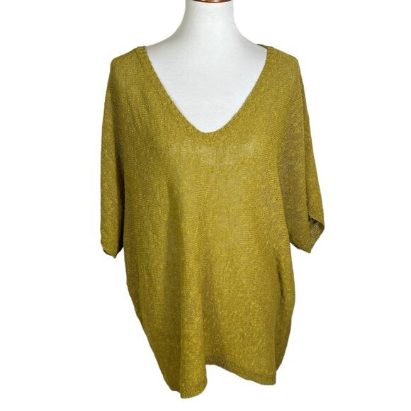 Eileen Fisher Mélange Yellow/green Linen Blend Oval Dolman Sleeve Sweater Sz L - Picture 2 of 8